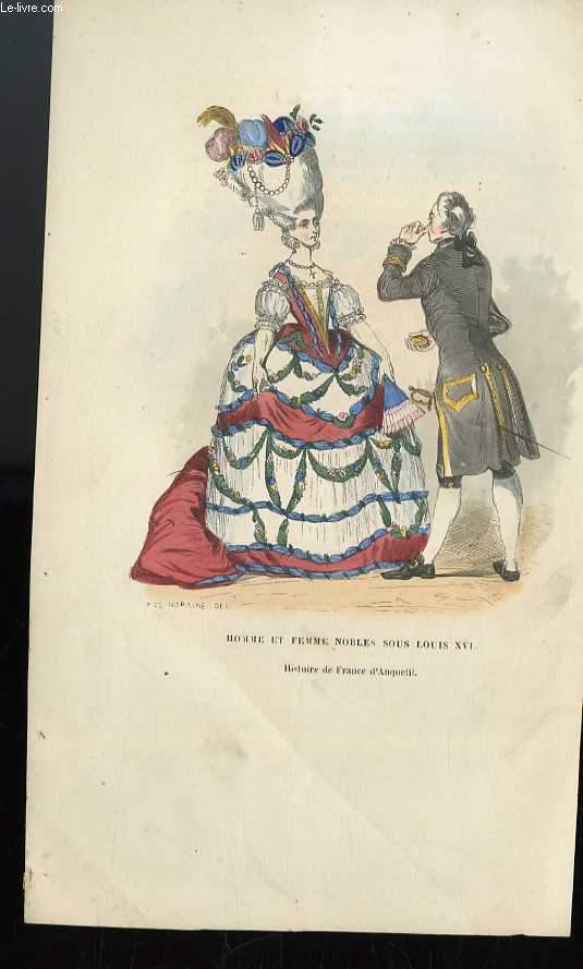 GRAVURES 19eme COULEURS - HOMME ET FEMME NOBLES SOUS LOUIS XVI