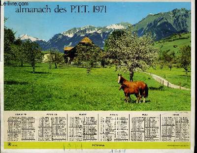 CALENDRIER - ALMANACH DES P.T.T. - PATURAGE