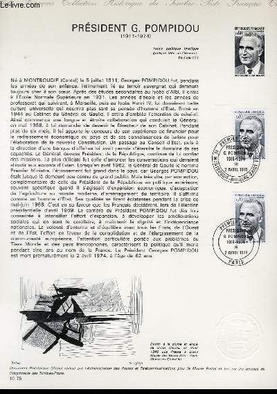 DOCUMENT PHILATELIQUE OFFICIEL N10-75 - PRESIDENT G. POMPIDOU (1911-1974) (N1839 YVERT ET TELLIER)