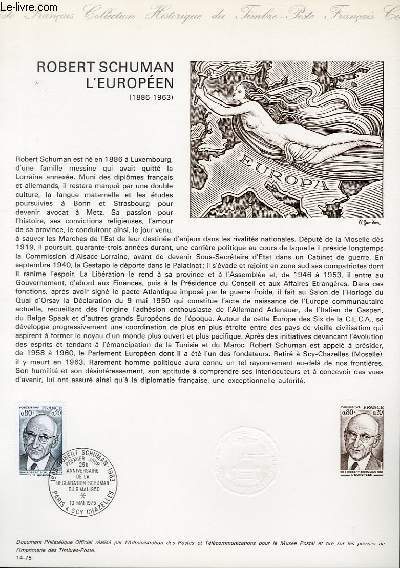 DOCUMENT PHILATELIQUE OFFICIEL N14-75 - ROBERT SCHUMAN L'EUROPEEN (1886-1963) (N1826 YVERT ET TELLIER)