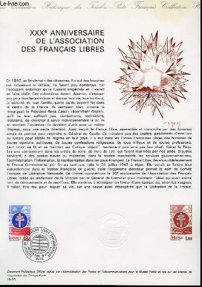 DOCUMENT PHILATELIQUE OFFICIEL N18-76 - 30 ANNIVERSAIRE DE L'ASSOCIATION DES FRANCAIS LIBRES (N1884 YVERT ET TELLIER)