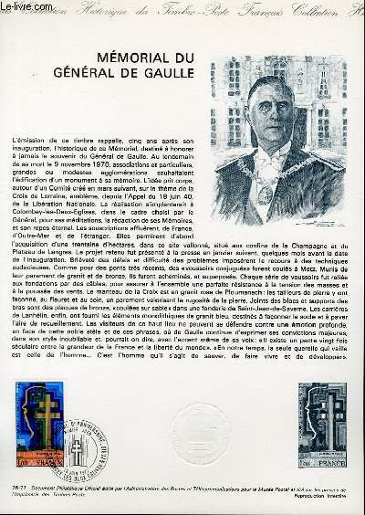 DOCUMENT PHILATELIQUE OFFICIEL N26-77 - MEMORIAL DU GENERAL DE GAULLE (N1941 YVERT ET TELLIER)