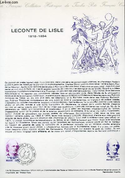 DOCUMENT PHILATELIQUE OFFICIEL N14-78 - LECONTE DE LISLE 1818-1894 (N1988 YVERT ET TELLIER)