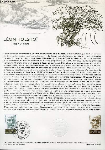 DOCUMENT PHILATELIQUE OFFICIEL N19-78 - LEON TOLSTOI 1828-1910 (N1989 YVERT ET TELLIER)
