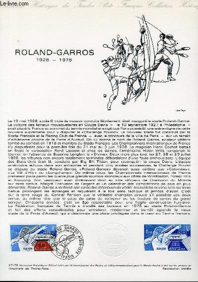 DOCUMENT PHILATELIQUE OFFICIEL N27-78 - ROLAND-GARROS 1928-1978 (N2012 YVERT ET TELLIER)