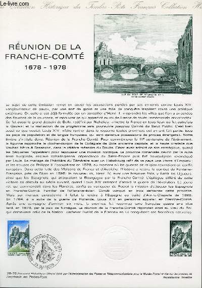 DOCUMENT PHILATELIQUE OFFICIEL N36-78 - REUNION DE LA FRANCHE-COMTE 1678-1978 (N2015 YVERT ET TELLIER)