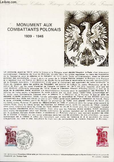 DOCUMENT PHILATELIQUE OFFICIEL N43-78 - MONUMENTS AUX COMBATTANTS POLONAIS - 1939-1945 (N2020 YVERT ET TELLIER)