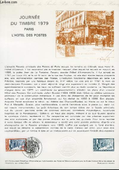 DOCUMENT PHILATELIQUE OFFICIEL N07-79 - JOURNEE DU TIMBRE 1979 PARIS - L'HOTEL DES POSTES (N2037 YVERT ET TELLIER)