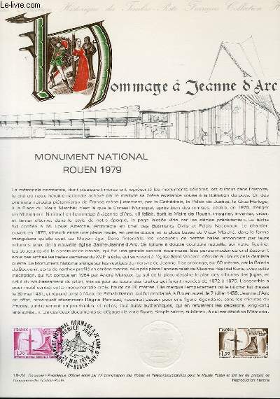 DOCUMENT PHILATELIQUE OFFICIEL N18-79 - HOMMAGE A JEANNE D'ARC - MONUMENT NATIONAL ROUEN 1979 (N2051 YVERT ET TELLIER)