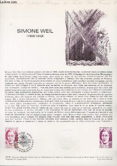DOCUMENT PHILATELIQUE OFFICIEL N30-79 - SIMONE WEIL 1909-1943 (N2032A YVERT ET TELLIER)