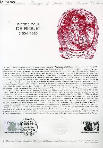 DOCUMENT PHILATELIQUE OFFICIEL N31-80 - PIERRE PAUL DE RIQUET 1604-1680 (N2100 YVERT ET TELLIER)