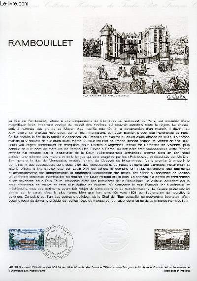 DOCUMENT PHILATELIQUE OFFICIEL N40-80 - CHATEAU DE RAMBOUILLET (N2111 YVERT ET TELLIER)