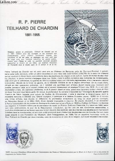 DOCUMENT PHILATELIQUE OFFICIEL N19-81 - R. P. PIERRE TEILHARD DE CHARDIN 1881-1955 (N2152 YVERT ET TELLIER)