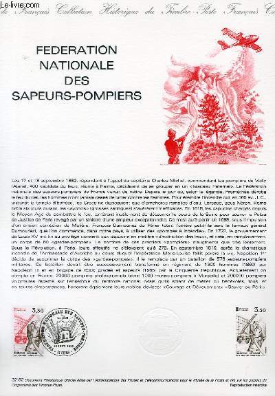 DOCUMENT PHILATELIQUE OFFICIEL N32-82 - FEDERATION NATIONALE DES SAPEURS-POMPIERS (N2233 YVERT ET TELLIER)