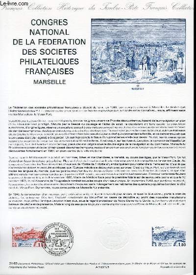 DOCUMENT PHILATELIQUE OFFICIEL N21-83 - CONGRES NATIONAL DE LA FEDERATION DES SOCIETES PHILATELIQUES FRANCAISES - MARSEILLE (N2273 YVERT ET TELLIER)