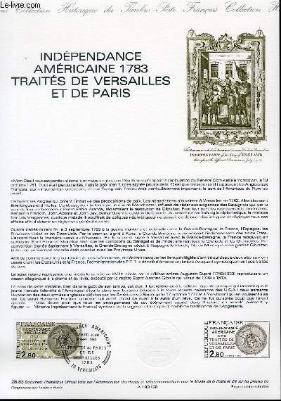 DOCUMENT PHILATELIQUE OFFICIEL N28-83 - INDEPENDANCE AMERICAINE 1783 TRAITES DE VERSAILLES ET DE PARIS (N2285 YVERT ET TELLIER)