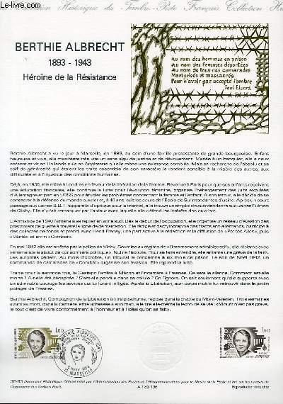 DOCUMENT PHILATELIQUE OFFICIEL N36-83 - BERTHE ALBRECHT 1893-1943 - HEROINE DE LA RESISTANCE (N2294 YVERT ET TELLIER)