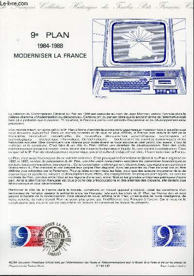 DOCUMENT PHILATELIQUE OFFICIEL N42-84 - 9 PLAN 1984-1988 MODERNISER LA FRANCE (N2346 YVERT ET TELLIER)