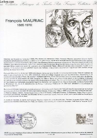 DOCUMENT PHILATELIQUE OFFICIEL N08-85 - FRANCOIS MAURIAC 1885-1970 (N2360 YVERT ET TELLIER)