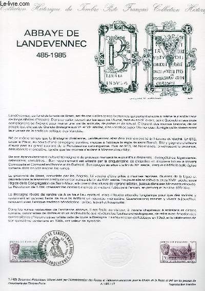 DOCUMENT PHILATELIQUE OFFICIEL N17-85 - ABBAYE DE LANDEVENNEC 485-1985 (N2349 YVERT ET TELLIER)