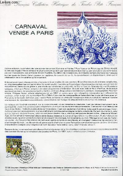 DOCUMENT PHILATELIQUE OFFICIEL N03-86 - CARNAVAL VENISE A PARIS (N2395 YVERT ET TELLIER)