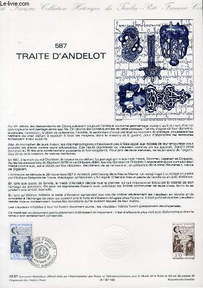 DOCUMENT PHILATELIQUE OFFICIEL N42-87 - 587 TRAITE D'ANDELOT (N2500 YVERT ET TELLIER)