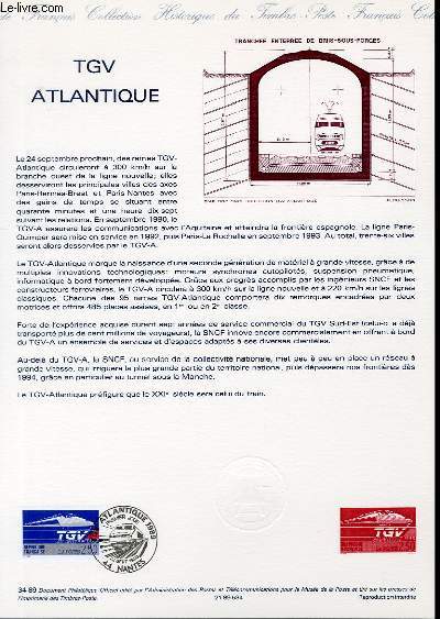 DOCUMENT PHILATELIQUE OFFICIEL N34-89 - TGV ATLANTIQUE (N2607 YVERT ET TELLIER)