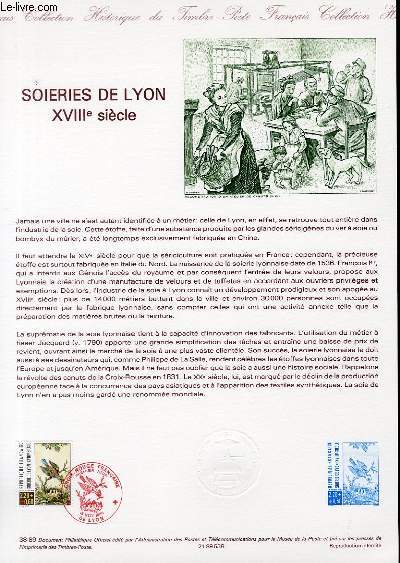 DOCUMENT PHILATELIQUE OFFICIEL N38-89 - CROIX ROUGE - SOIERIES DE LYON - 18 SIECLE (N2612 YVERT ET TELLIER)