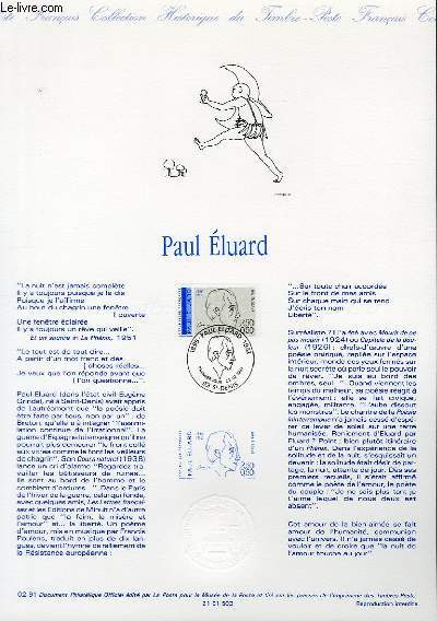 DOCUMENT PHILATELIQUE OFFICIEL N02-91 - PAUL ELUARD (N2681 YVERT ET TELLIER)