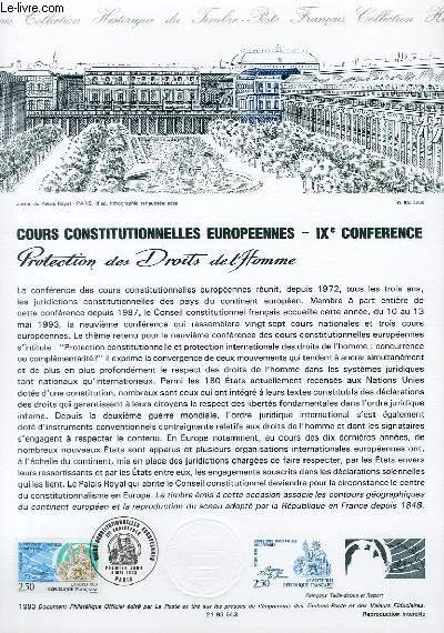DOCUMENT PHILATELIQUE OFFICIEL - COURS CONSTITUTIONNELLES EUROPEENNES - 9 CONFERENCE - PROTECTION DES DROITS DE L'HOMME (N2808 YVERT ET TELLIER)