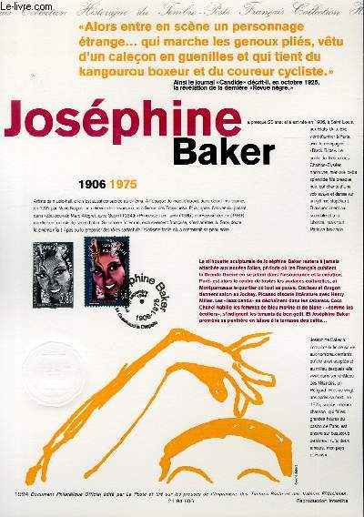 DOCUMENT PHILATELIQUE OFFICIEL - JOSEPHINE BAKER - 1906-1975 (N2898 YVERT ET TELLIER)