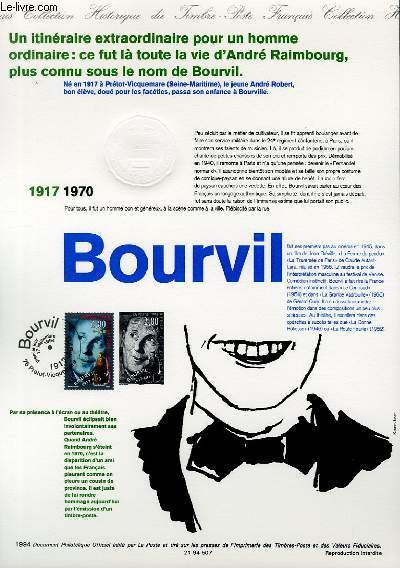 DOCUMENT PHILATELIQUE OFFICIEL - BOURVIL 1917-1970 (N2900 YVERT ET TELLIER)