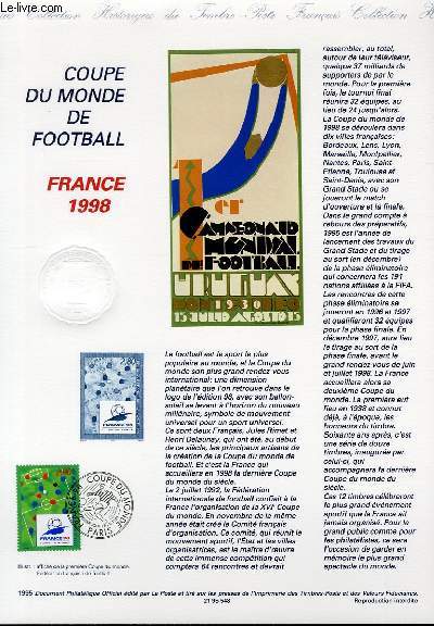 DOCUMENT PHILATELIQUE OFFICIEL - COUPE DU MONDE DE FOOTBALL - FRANCE 1998 (N298 YVERT ET TELLIER)