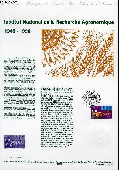 DOCUMENT PHILATELIQUE OFFICIEL - INSTITUT NATIONNAL DE LA RECHERCHE AGRONOMIQUE 1946-1996 (N3001 YVERT ET TELLIER)