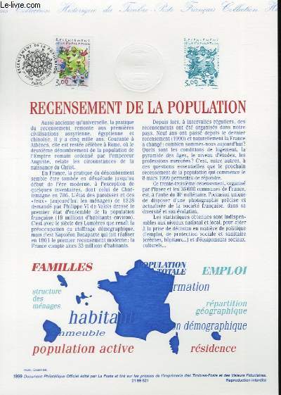 DOCUMENT PHILATELIQUE OFFICIEL - RECESEMENT DE LA POPULATION (N3223 YVERT ET TELLIER)