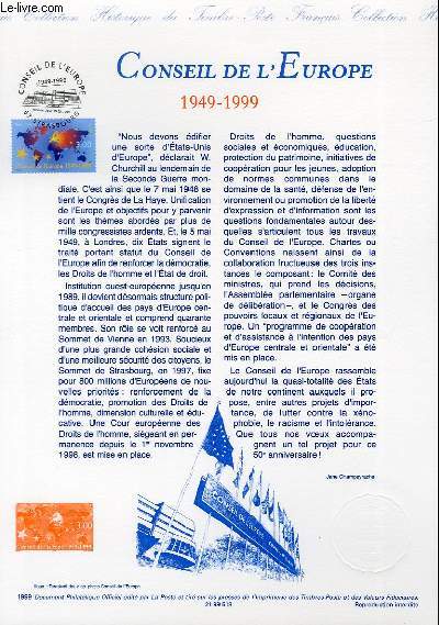 DOCUMENT PHILATELIQUE OFFICIEL - CONSEIL DE L'EUROPE 1949-1999 (N3223 YVERT ET TELLIER)