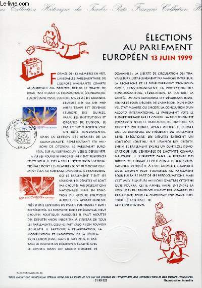 DOCUMENT PHILATELIQUE OFFICIEL - ELECTIONS AU PARLEMENT EUROPEEN 13 JUIN 1999 (N323 YVERT ET TELLIER)