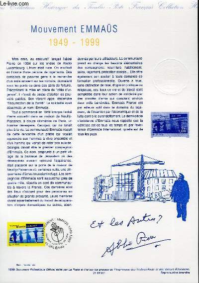 DOCUMENT PHILATELIQUE OFFICIEL - MOUVEMENT EMMAS 1849-1999 (N3282 YVERT ET TELLIER)