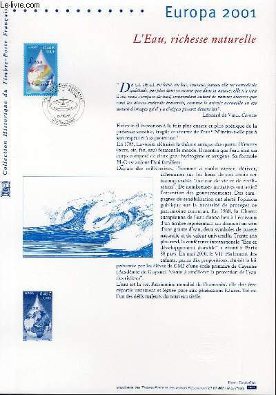 DOCUMENT PHILATELIQUE OFFICIEL - EUROPA 2001 - L'EAU RICHESSE NATURELLE (N3388 YVERT ET TELLIER)