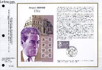FEUILLET ARTISTIQUE PHILATELIQUE - CEF - N 852 - JACQUES MONOD - BIOLOGISTE 1910-1976