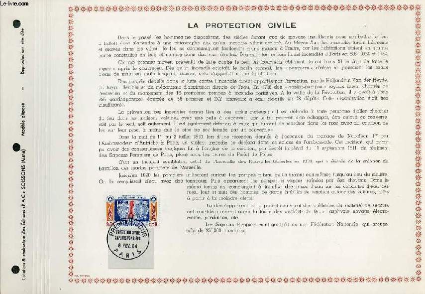 FEUILLET ARTISTIQUE PHILATELIQUE - PAC - LA PROTECTION CIVILE
