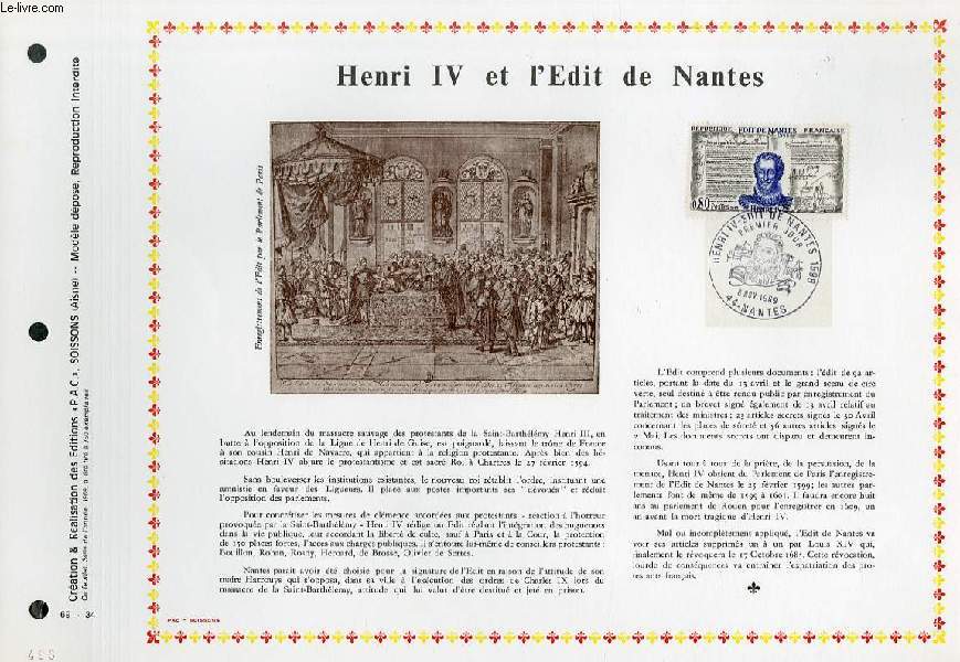 FEUILLET ARTISTIQUE PHILATELIQUE - PAC - 69 - 34 - HENRI IV ET L'EDIT DE NANTES