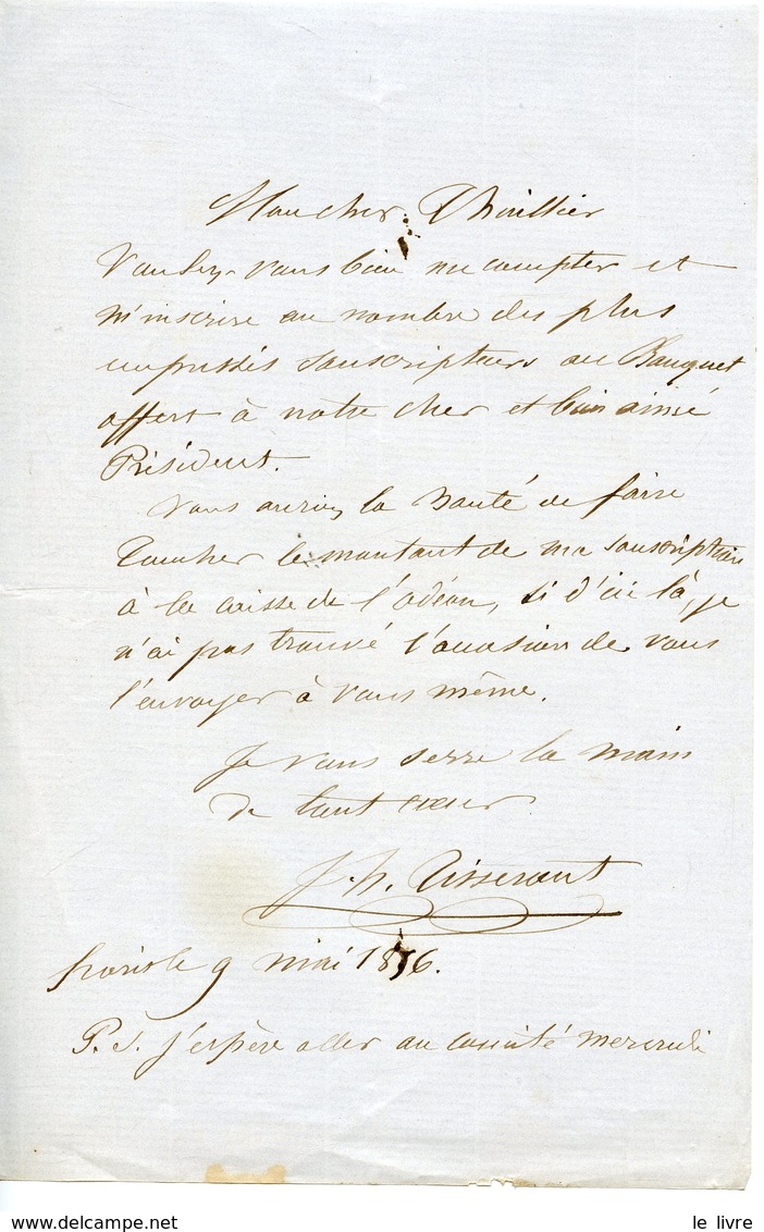 ACTEUR FRANCAIS HIPPOLYTE TISSERANT (MEUDON 1809-PARIS 1877) LAS 1856 ADRESSEE A THUILLIER