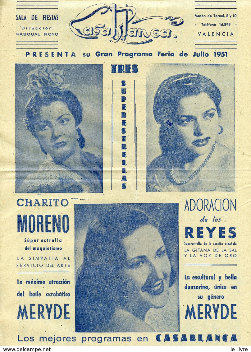 MAROC CASABLANCA PROGRAMME SPECTACLE ESPAGNOL 1951 LINA MONTENEGRO ROSITA SOLER DORITA MOSCARDO CHARITO MORENO