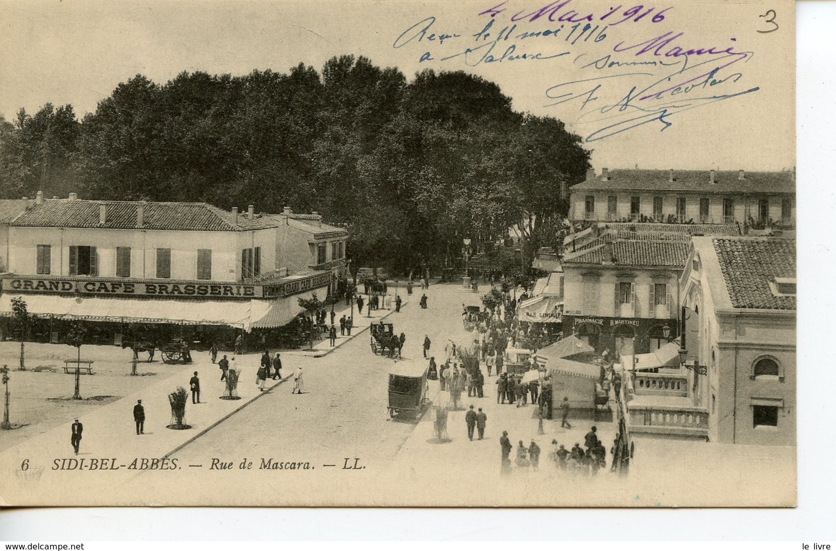 CPA ALGERIE SIDI-BEL-ABBES. RUE DE MASCARA 1916
