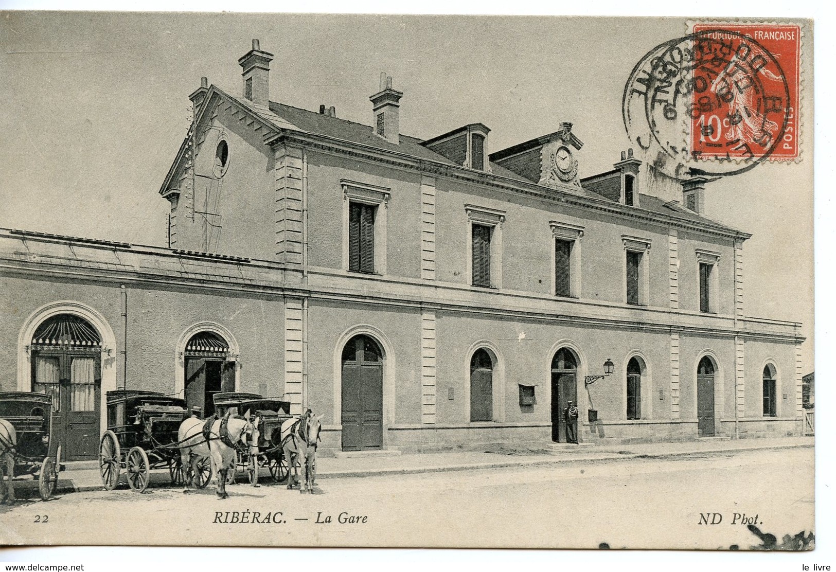 CPA 24 RIBERAC. LA GARE 1910