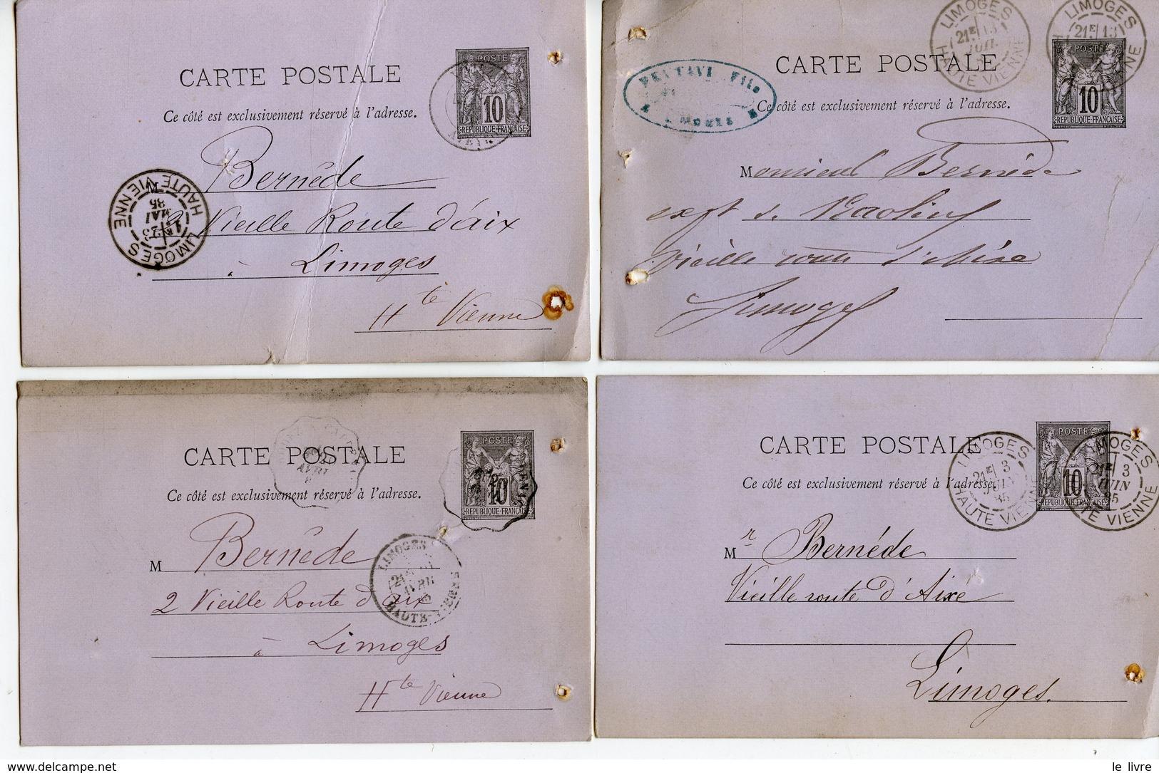 PORCELAINE DE LIMOGES LOT DE 6 CARTES POSTALES ENTIERS POSTAUX COURRIERS COMMERCIAUX 1885