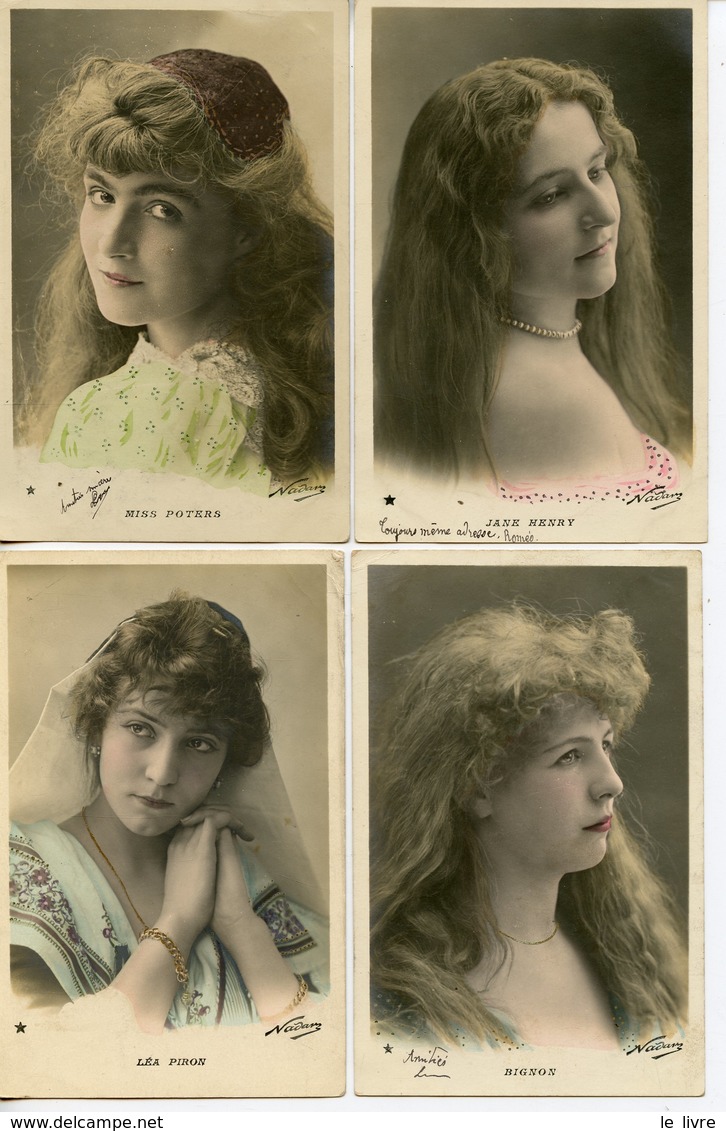 LOT DE 4 CPA ARTISTES PHOTOS NADAR. LEA PIRON. MISS POTERS. BIGNON. JANE HENRY 1904 1905