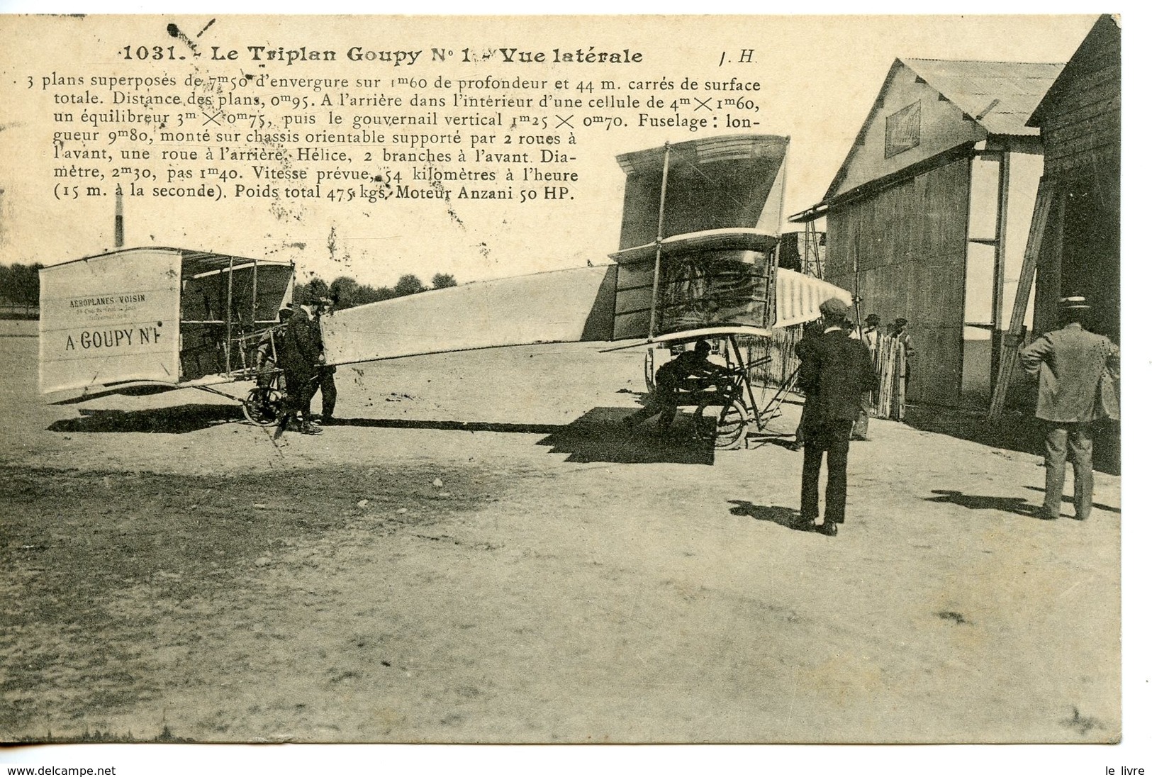 CPA AVIATION AEROPLANE. LE TRIPLAN GOUPY N1 VUE INTEGRALE 1909