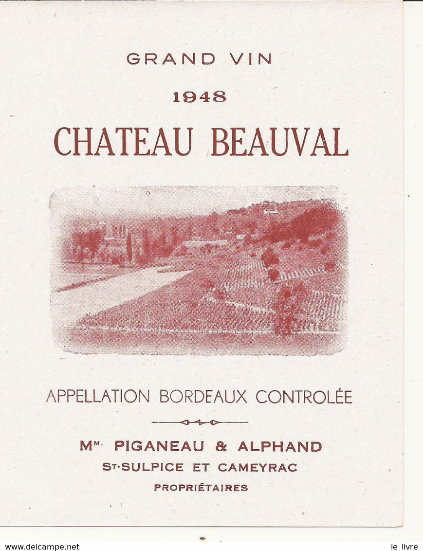 ETIQUETTE ANCIENNE VIN DE BORDEAUX CHATEAU BEAUVAL 1948 ST-SULPICE-ET-CAMEYRAC
